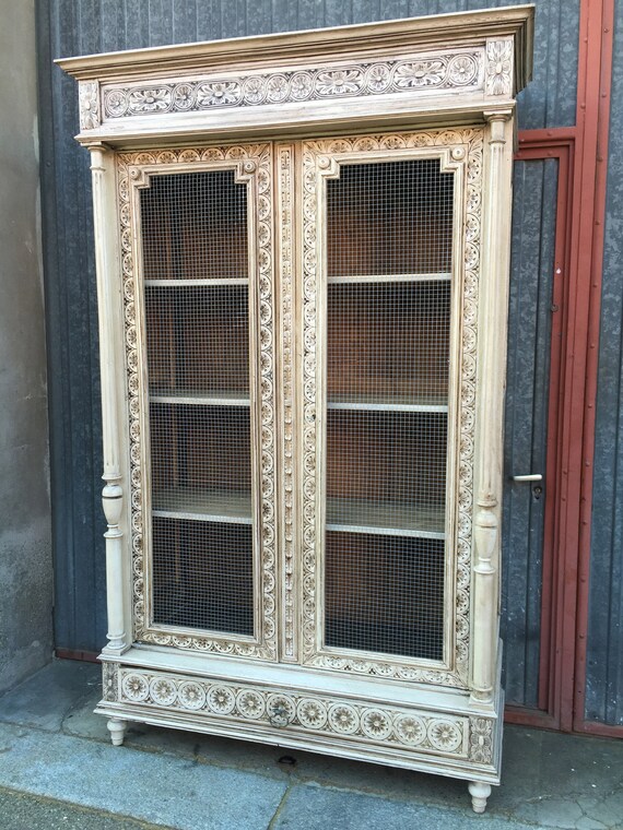 Wardrobe Vintage Shabby Chic French Mesh Bookcase Wardrobe Etsy