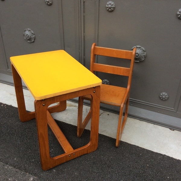 bureau & chaise enfant école baby desk chair inspiration Prouvé 70s