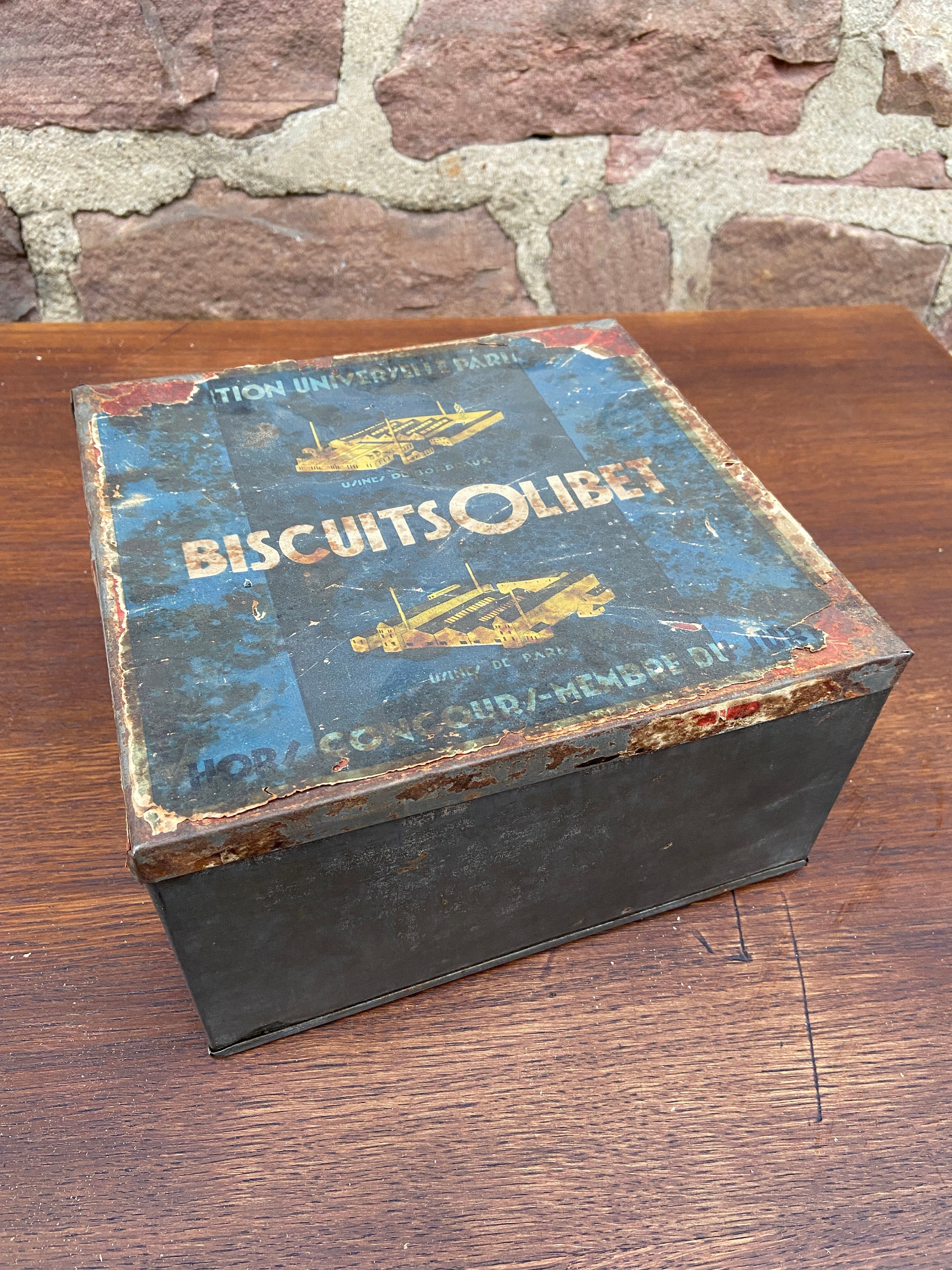 Boite Publicitaire Ancienne Vintage Biscuits Olibet Bordeaux French Toleware Ad Tin Kitchen Deco 195