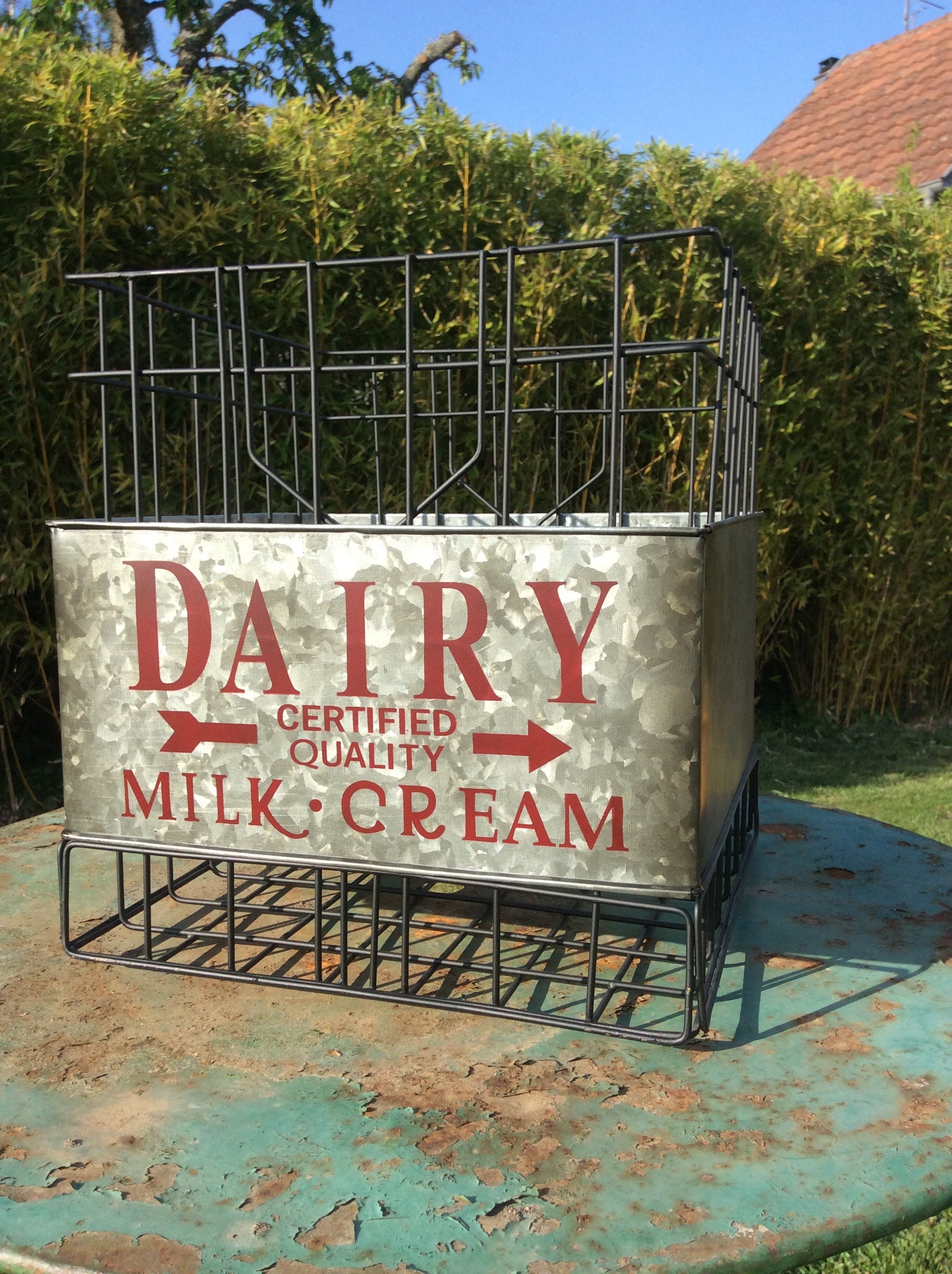 Milk Wire Dairy Metal Basket Milk Bottle Crate Steel Industrial Home Decor Caisse Panier à Lait