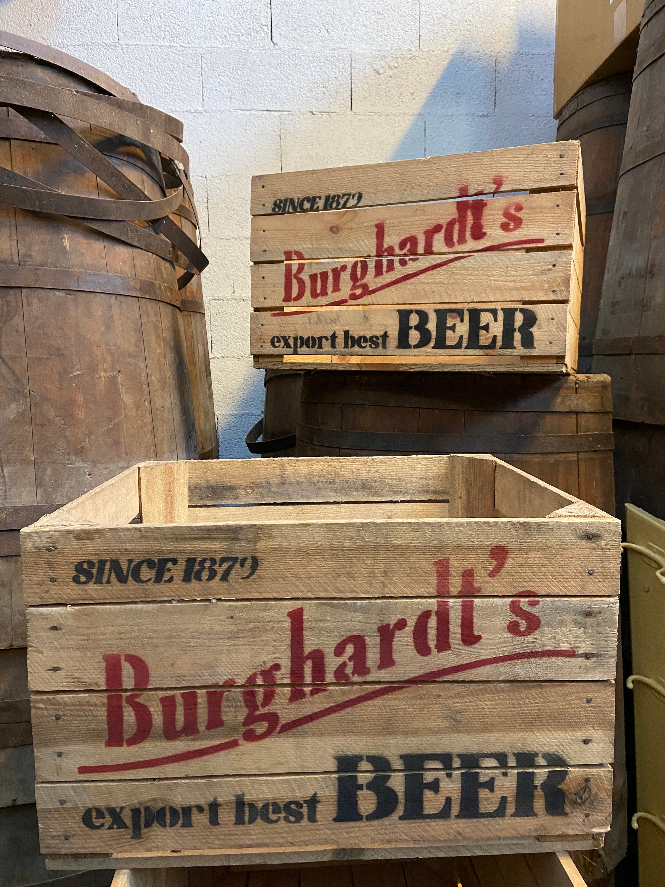 Caisse Vintage en Bois Bière Burghardt's Beer Bier - Wooden Crates W Ad