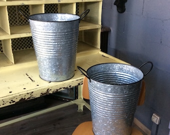 pair of bucket Zinc round Tub Bucket pair of buckets Galvanized basin bucket planter