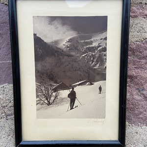 Framed photo ski skier 1930 Vosges Mountain France Mont Blanc