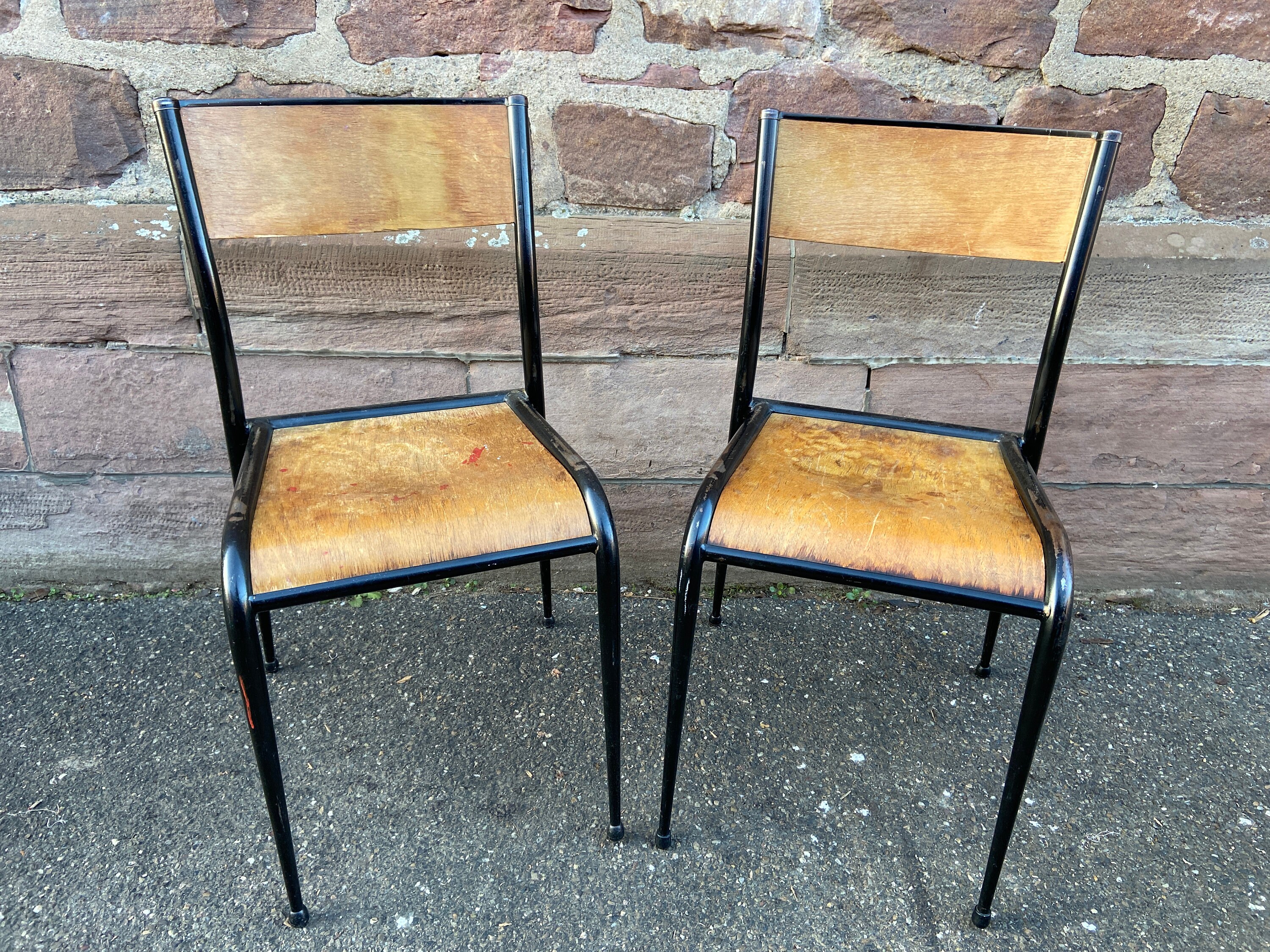 2 Chaises Mullca 510 Pieds Fuseau Gaine Années 50 French Chairs School