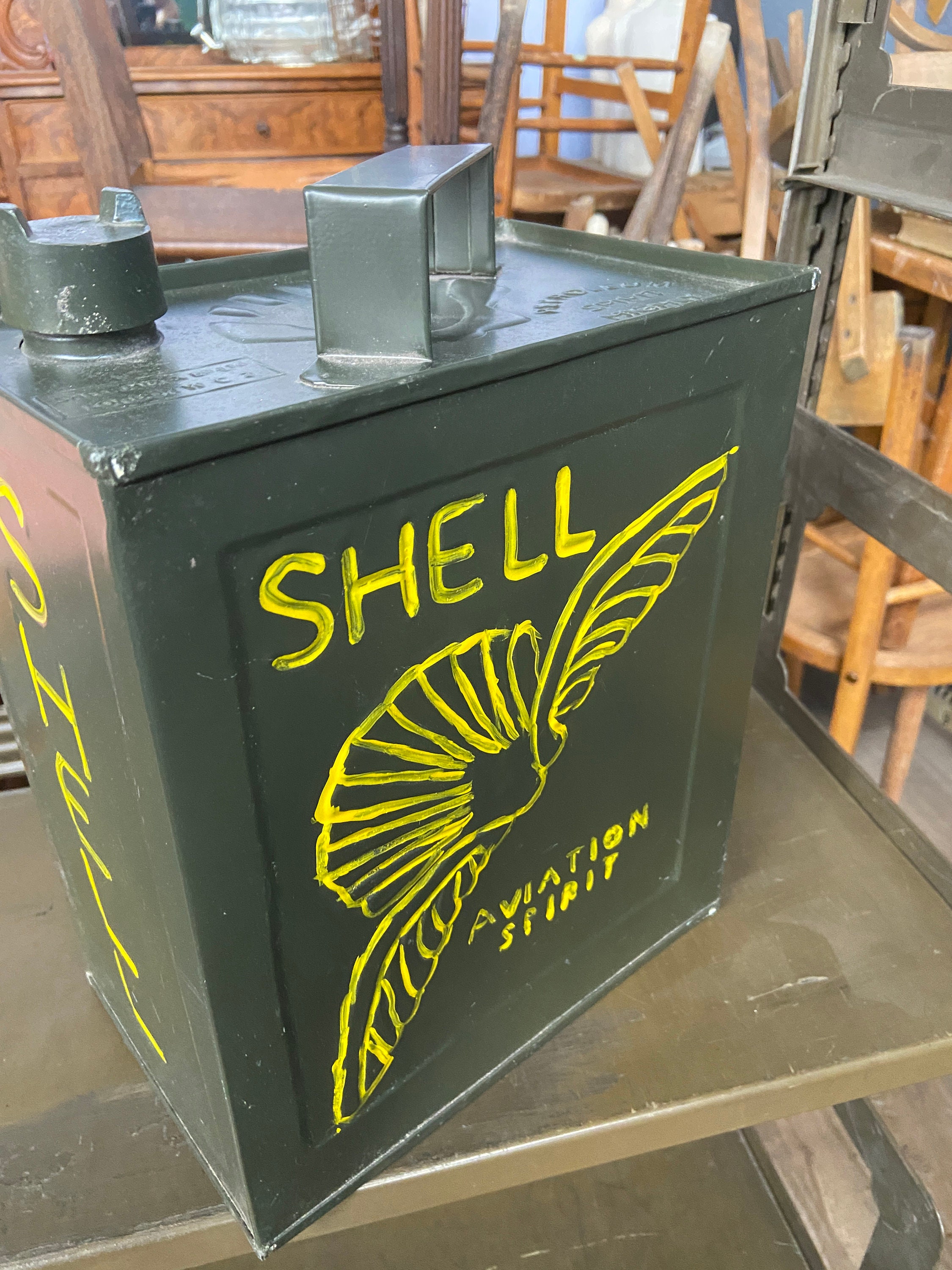 Bidon Métal Shell Aviation Spirit Jerrican Huile Essence