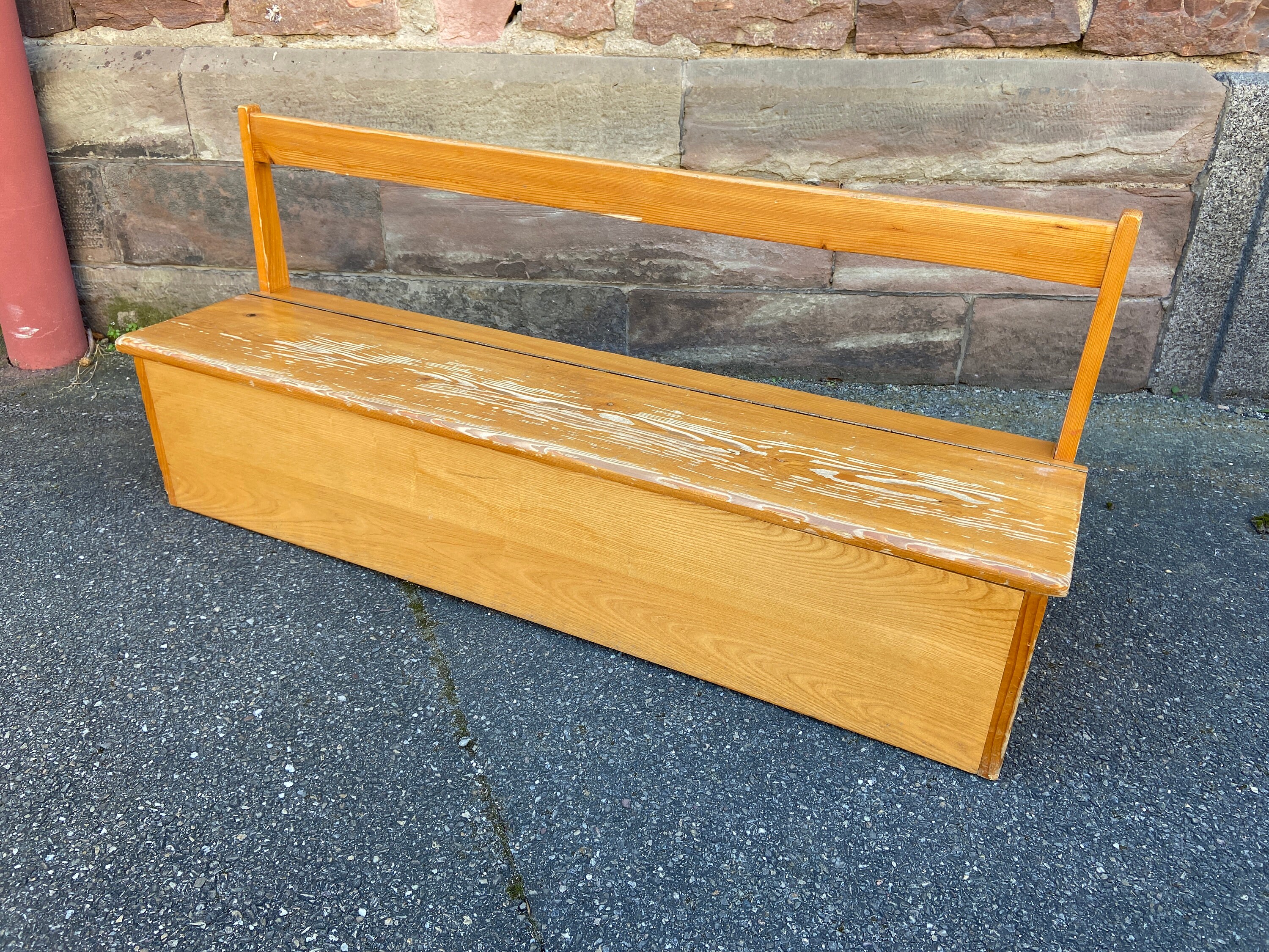 Ref 869 Banc Coffre d'école Maternelle Vintage 1980S en Pin French Bench