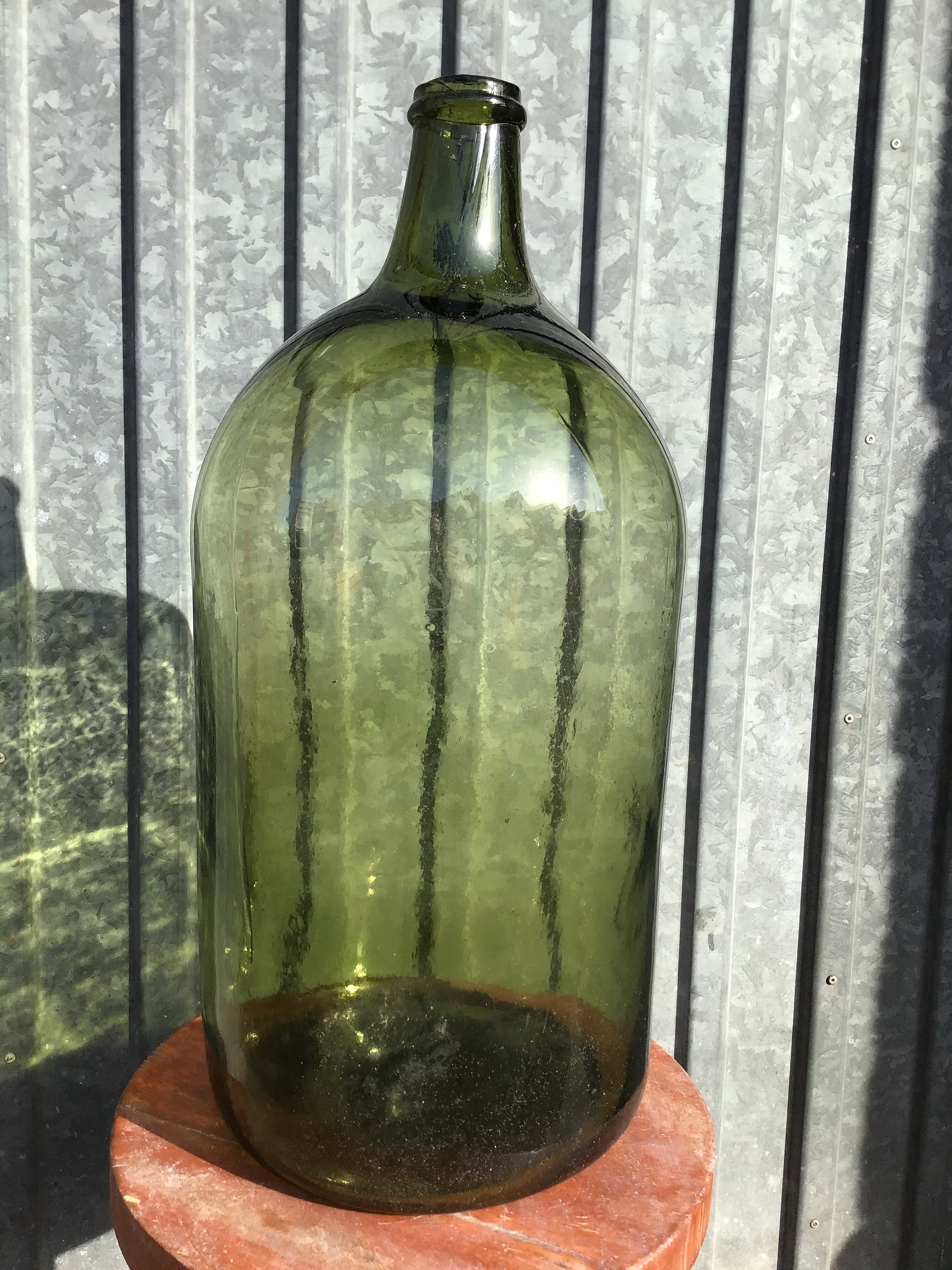 Ref 158 Green Glass French Demijohn Bottle Carboy Dame Jeanne Bombonne
