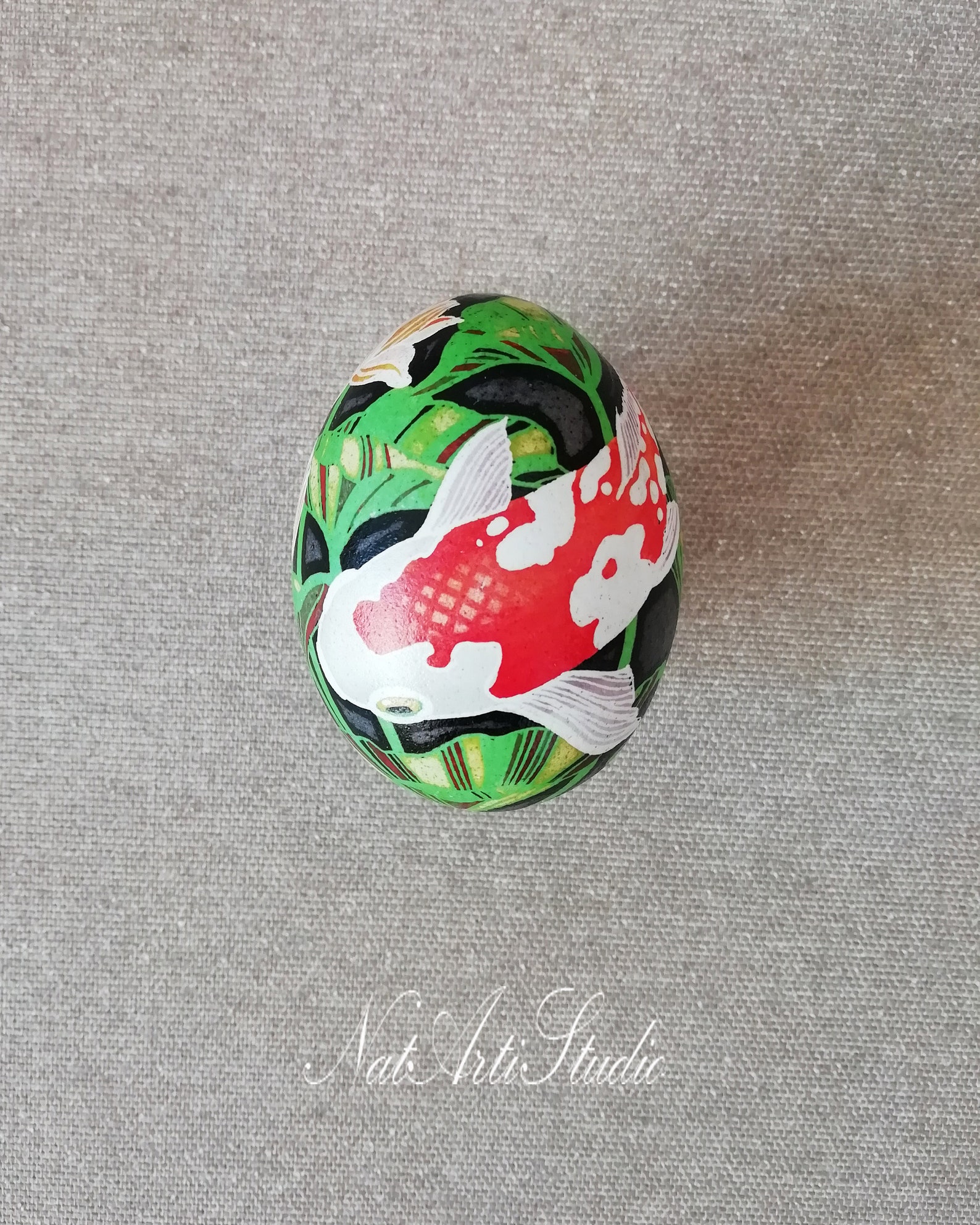 Koi Fish Easter Egg/ Modern Pysanka / Decorated Chicken Egg / Etsy