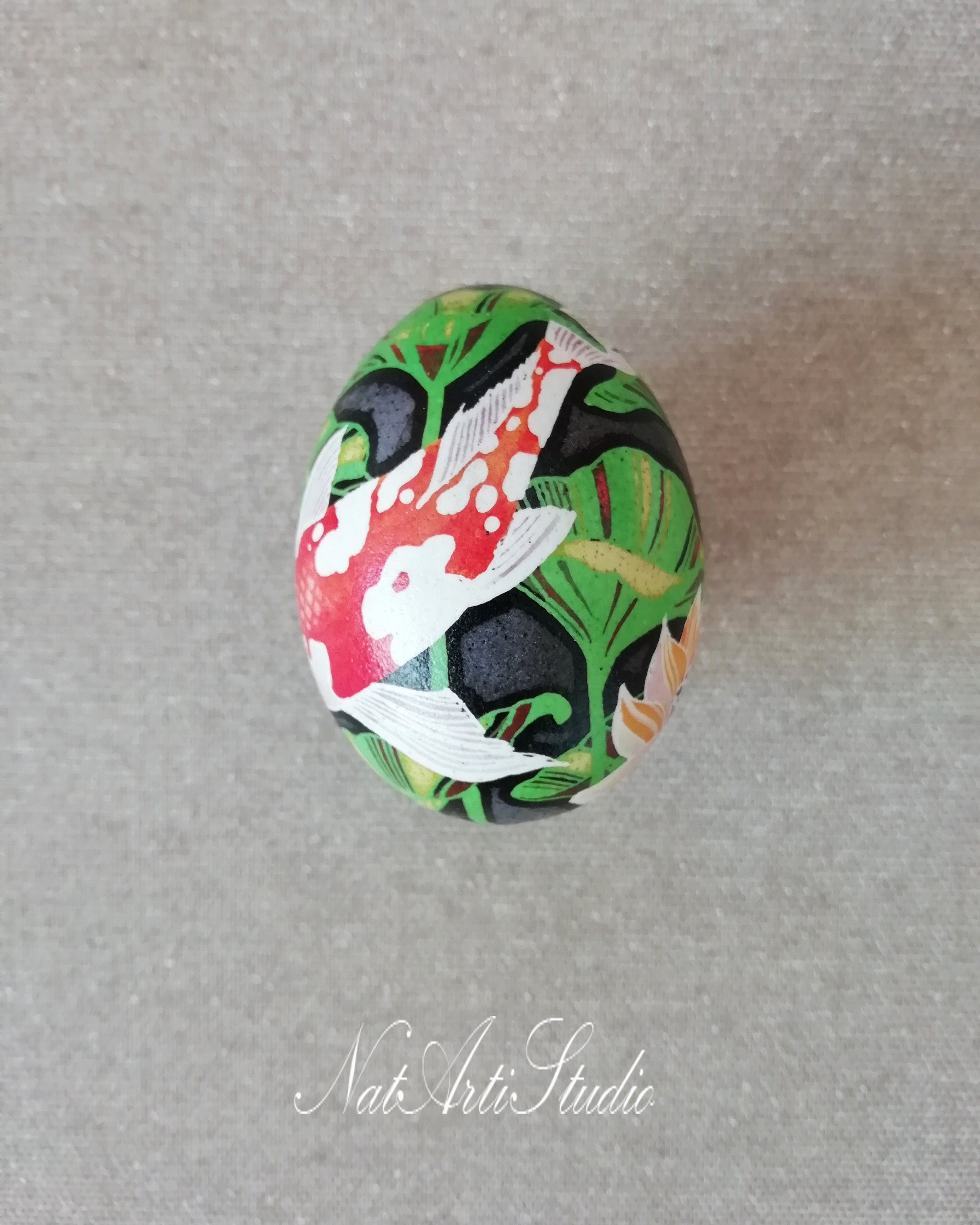 Koi Fish Easter Egg/ Modern Pysanka / Decorated Chicken Egg / Etsy