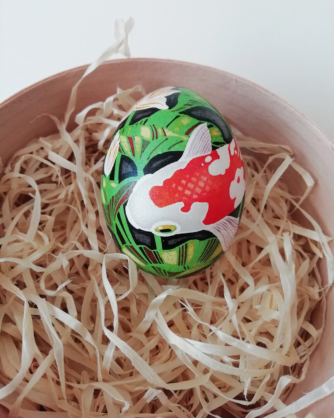 Koi Fish Easter Egg/ Modern Pysanka / Decorated Chicken Egg / Etsy