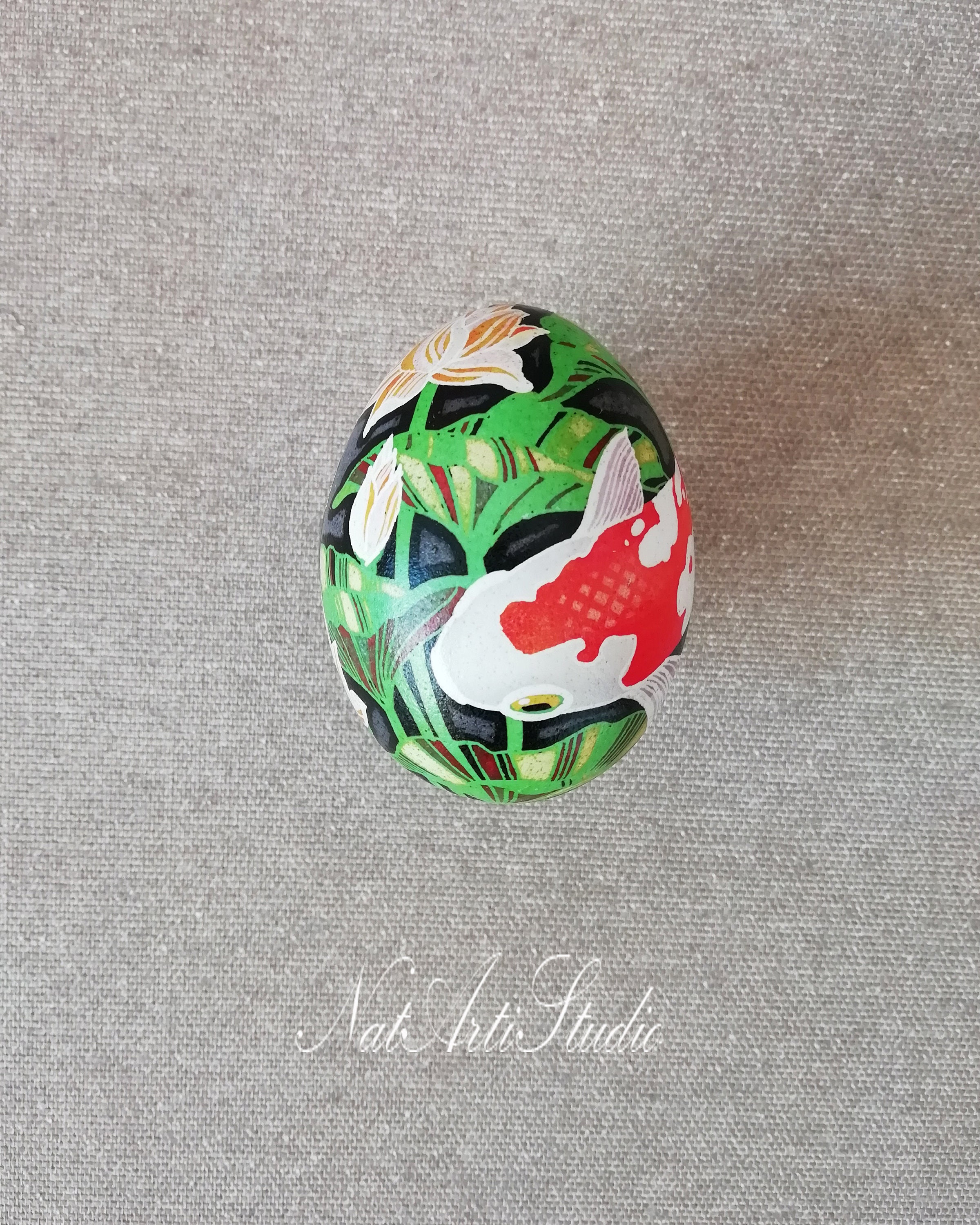 Koi Fish Easter Egg/ Modern Pysanka / Decorated Chicken Egg / Etsy