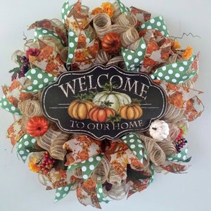 Pumpkin Welcome, Welcome Fall, Thanksgiving Wreath, Fall Wreath, Autumn Door Wreath, Mantel Wreath, Elegant Fall, Farmhouse Wreath, Pumpkins