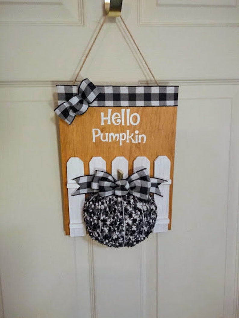 Hello Pumpkin Pumpkin Wall Hanger Black and White Pumpkin Etsy