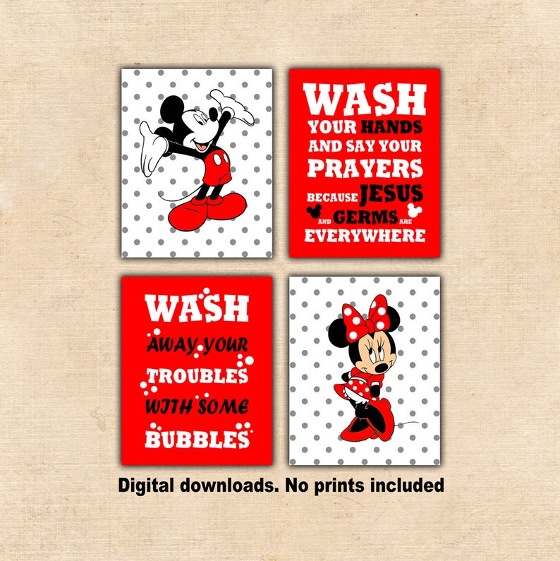 Mickey Mouse Minnie Mouse Silhouette Quote Prints Bathroom Etsy