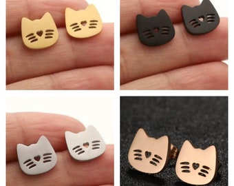 Small Stainless Steel Cat Stud Earrings