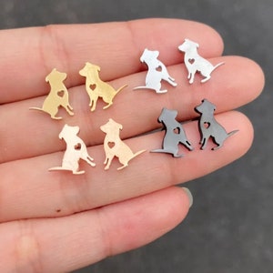 Small Stainless Steel Staffy Dog Stud Earrings Minimalist