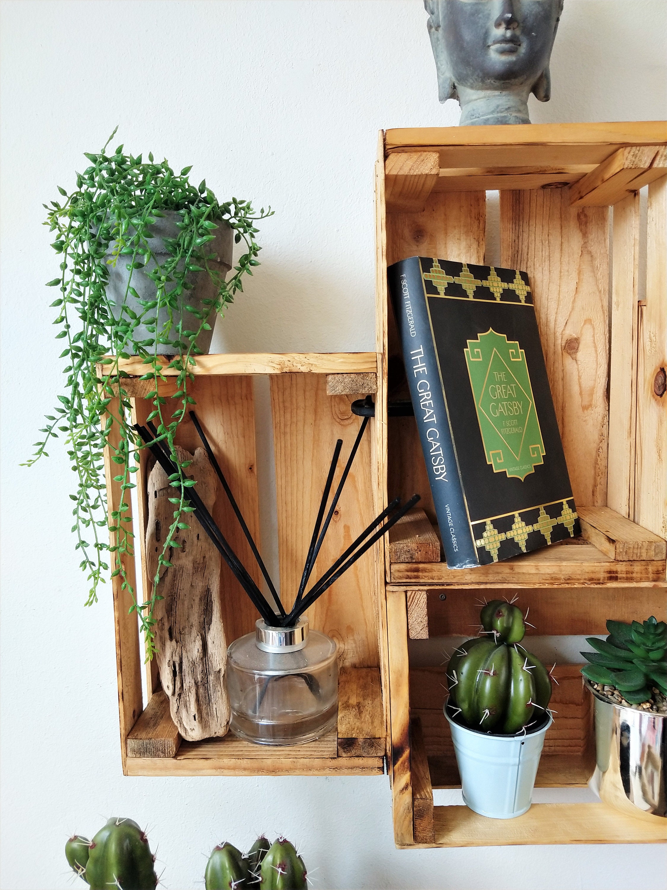 Upcycled fruit crates decorative wall hanging shelving / Etsy