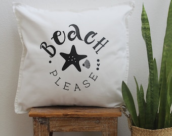 'Beach please' cushion cover, white and black, summer cushion