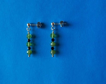 925er Silber-Ohrringe-mit Peridot/Turmalin-Perlen-grün/schwarz-facettiert-Hängeohrringe-Ohrstecker