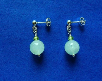 Pendientes con cuentas de aguamarina/peridoto-azul claro-verde-pendientes de plata 925