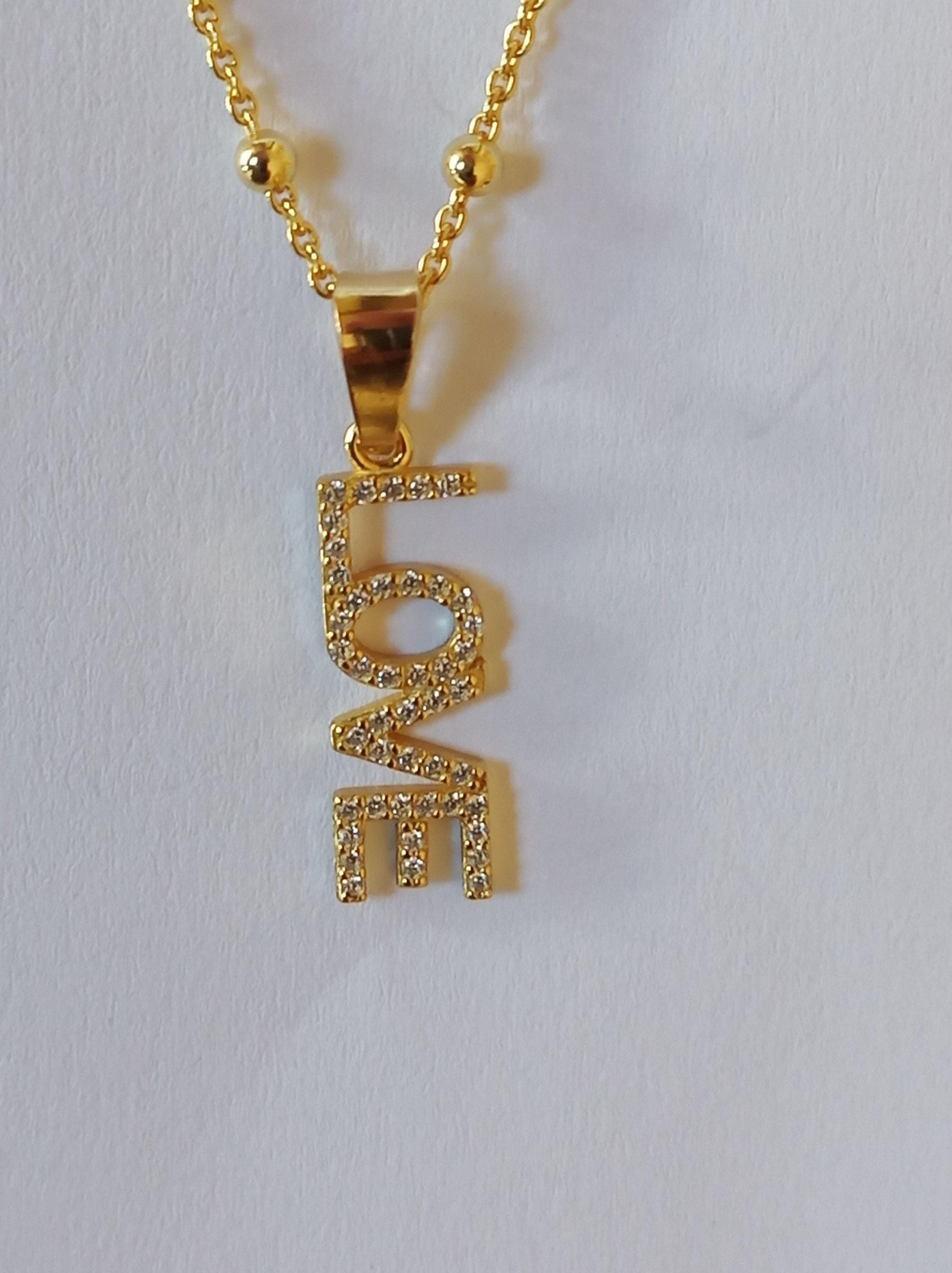 Silver chain-gold-plated-with LOVE pendant-with zirconias-length 45 cm-satellite chain-925 silver