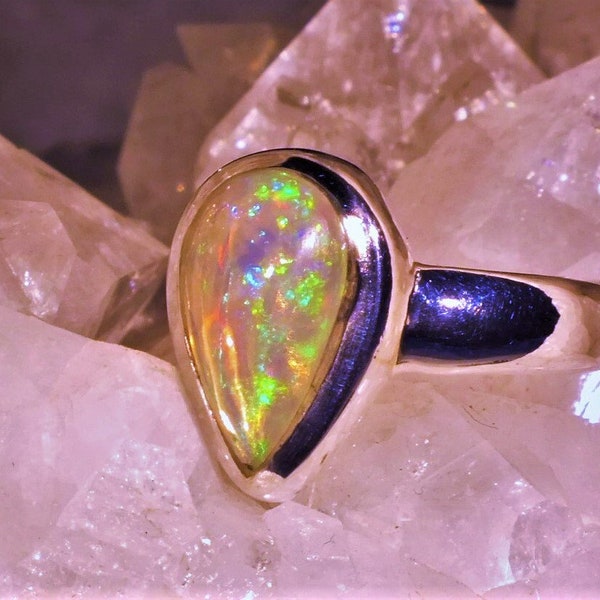 Opal Ring Lichtpunkte 925 Sterling Silber - Handarbeit - Unikat
