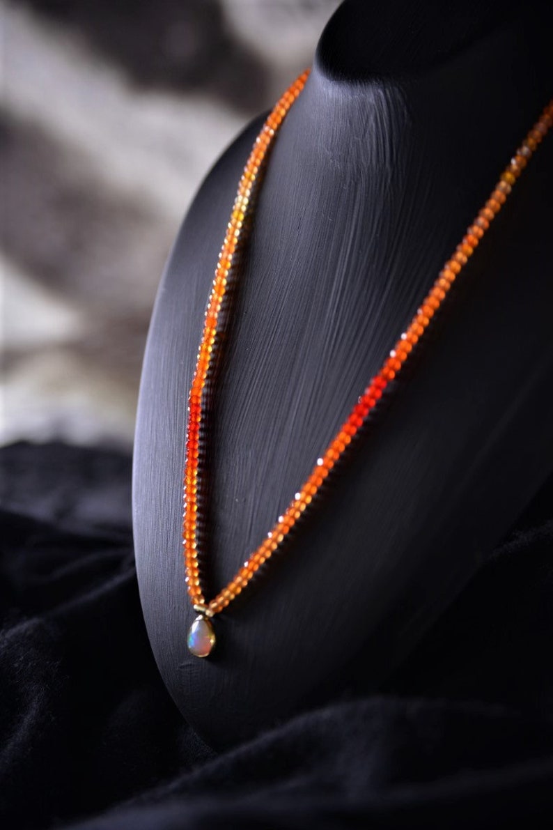 carnelian 3 mm faceted 925 sterling silver with precious opal pendant Gemstone necklace gold plated
