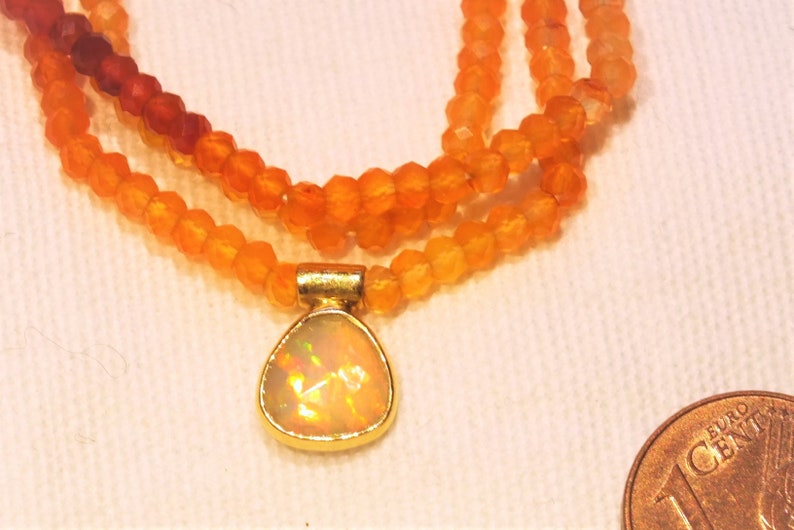 carnelian 3 mm faceted 925 sterling silver with precious opal pendant Gemstone necklace gold plated