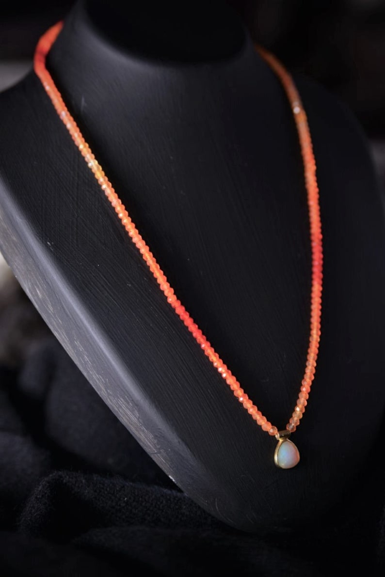 carnelian 3 mm faceted 925 sterling silver with precious opal pendant Gemstone necklace gold plated
