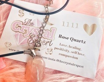 Rose Quartz Crystal gemstone love heart chakra gift heal pendant necklace