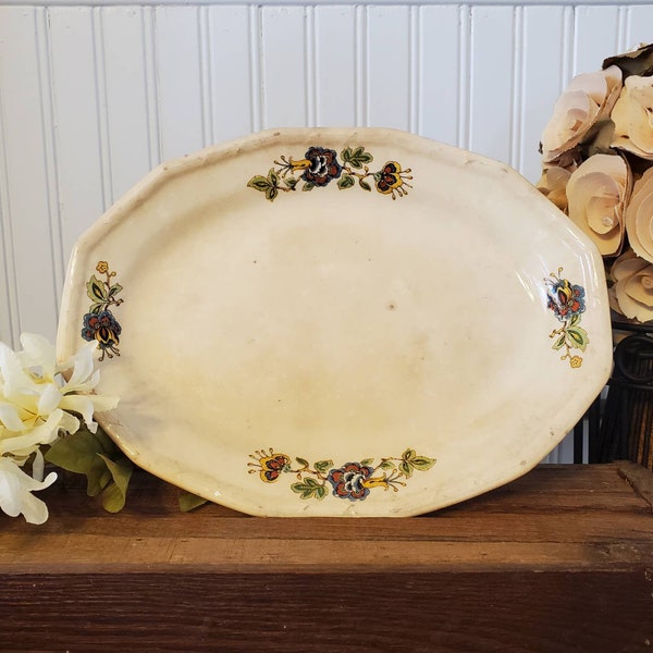 Antique Transferware Platter Vintage Serving Platter Funky Floral Design Platter Art Deco Dinnerware Decor Retro Catchall Dish