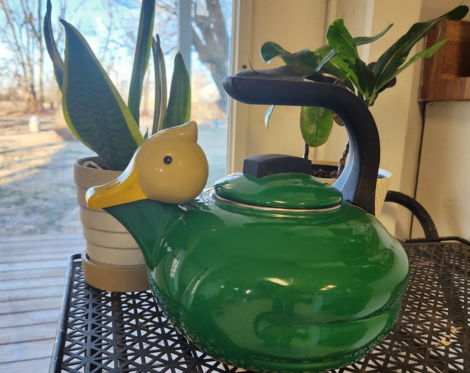 Vintage Kamenstein Duck Tea Kettle Green Duck Whistling Kettle Quackers