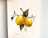 Original Lemon Painting, Original Mini Watercolor Painting