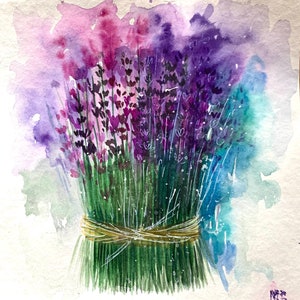 Lavender painting Original Watercolor French Flower painting Lavender wall Art Small Flower painting Lavender Gift image 1