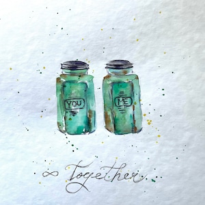 Kitchen Spice Original Painting Wall Art You and Me Together Art Salt and Pepper Art Perfect Paper Anniversary Gift