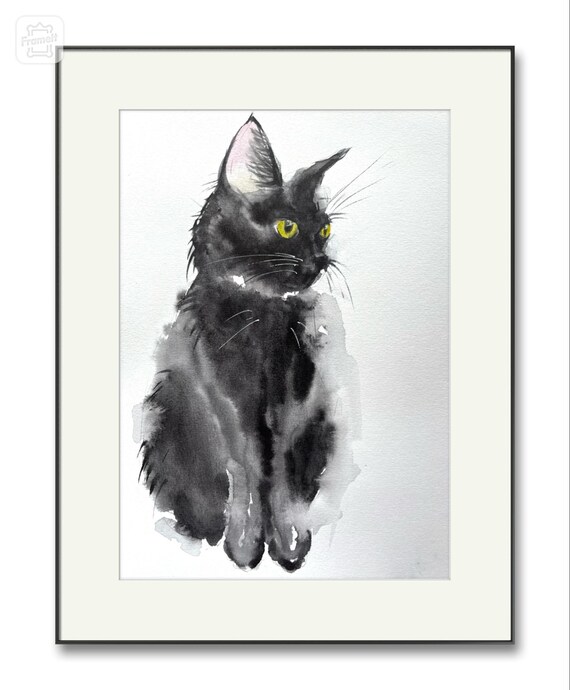カスタム猫の肖像画：オリジナル水彩画、猫好きへのギフト - Etsy 日本