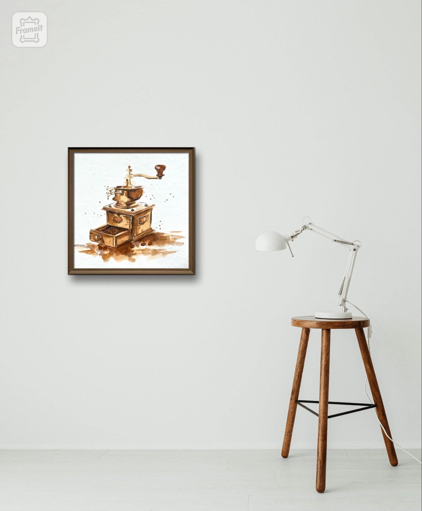 水彩コーヒーミルの絵画：レトロなキッチンの壁アート - Etsy 日本