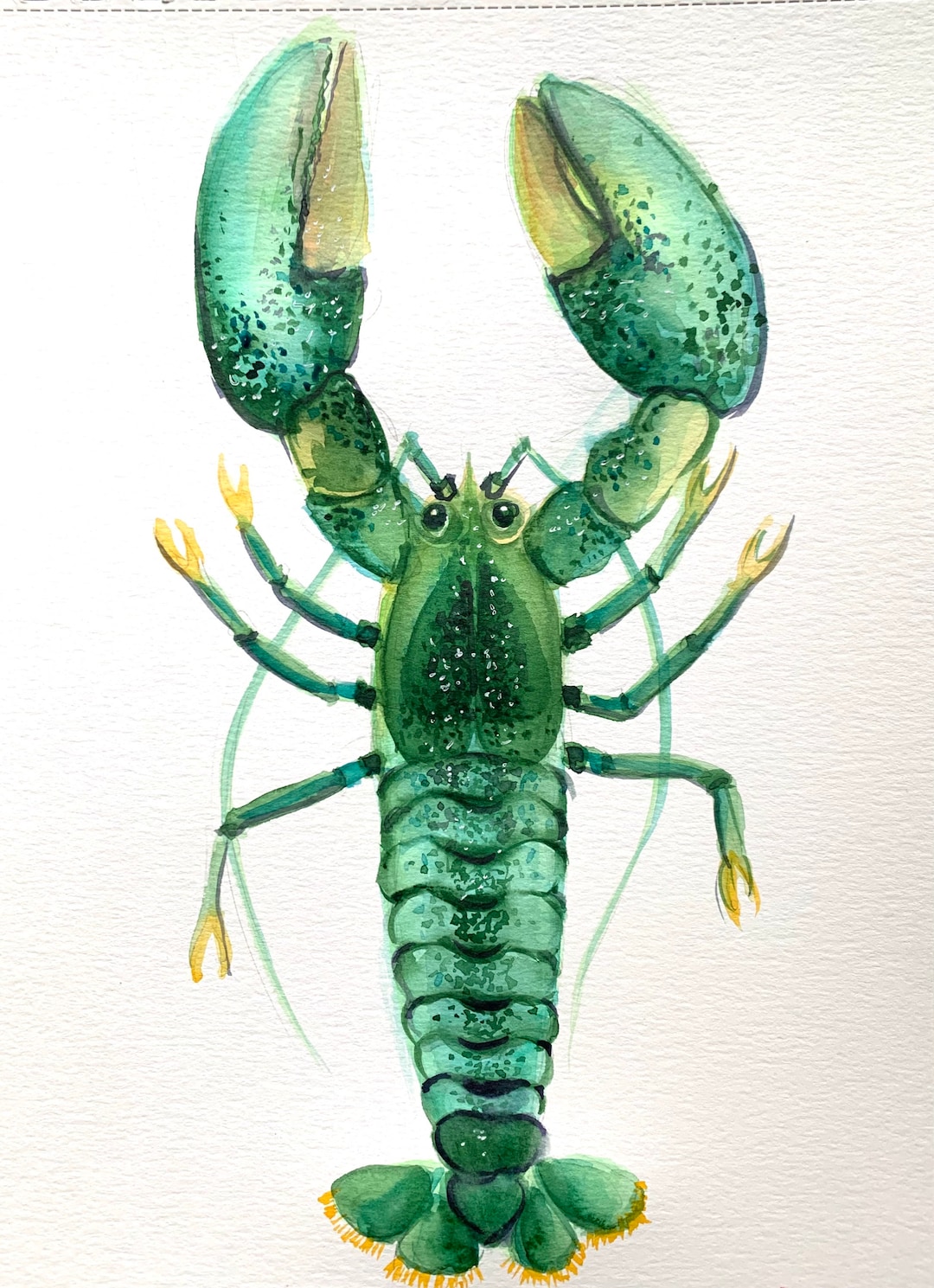 Green Lobster Watercolor Painting: Beach House Wall Art - Etsy