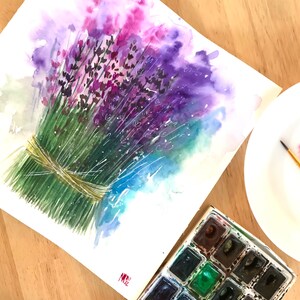 Lavender painting Original Watercolor French Flower painting Lavender wall Art Small Flower painting Lavender Gift image 2