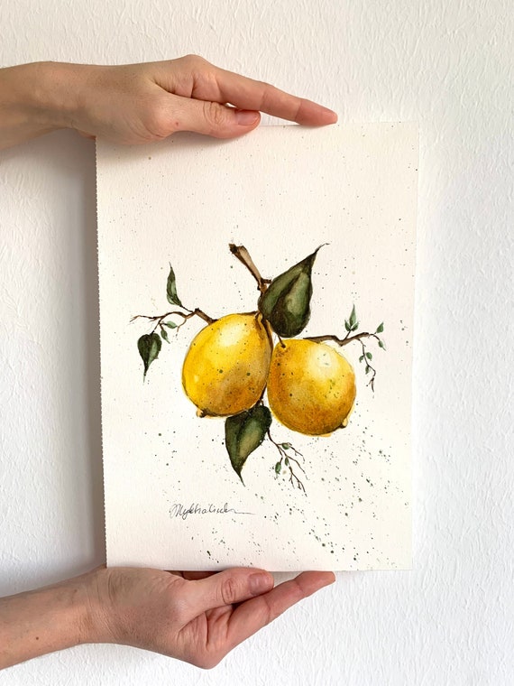 Original Lemon Watercolor Painting: Kitchen Still Life Art (9x13