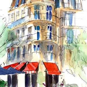 Pintura original em aquarela de paisagem de Paris, arte de parede, imagem de Paris, decoração de casa, presente para ela, melhor ideia de presente