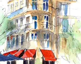 Paris Watercolor Painting: Original Handmade Cityscape Art (24x32 cm)