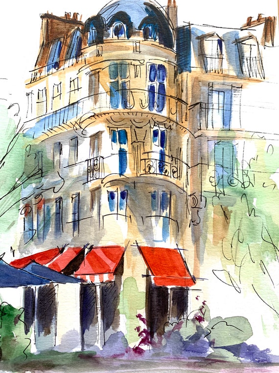 Paris Watercolor Painting: Original Handmade Cityscape Art (24x32 cm)
