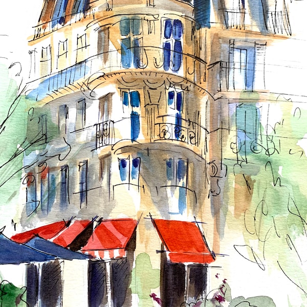 Paris Aquarell: Handgemaltes Original Aquarellbild (24 x 32 cm)