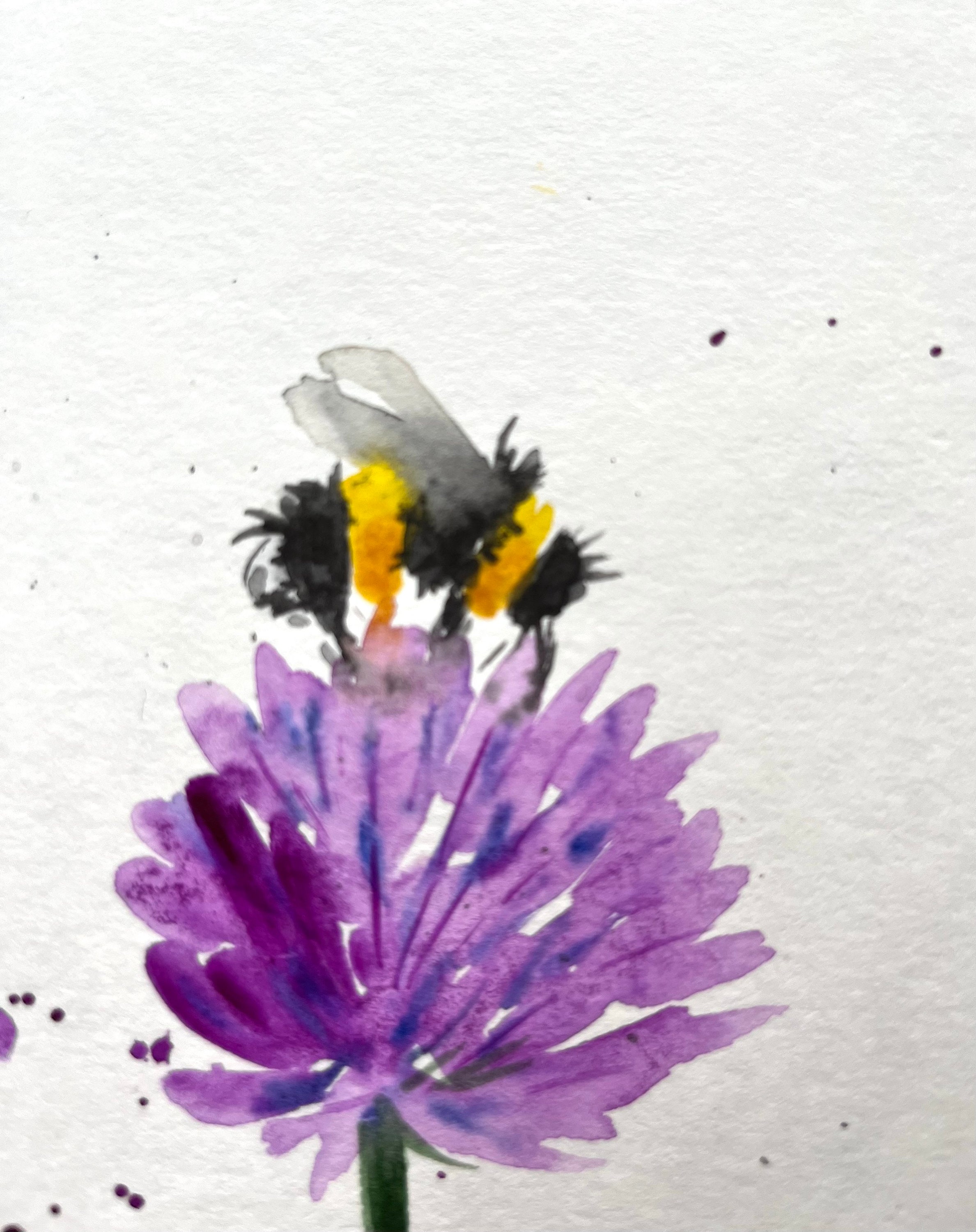 水彩画 ミツバショウ 黒フレーム付き 花に止まる蜂の水彩画：オリジナルの草原の壁アート - Etsy 日本