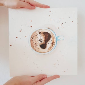 Coffee Cup Watercolor Painting: Handmade Kitchen Wall Art (25x25 sm)