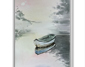 Pintura de acuarela de barco: arte náutico original para pared (30 x 39 cm)