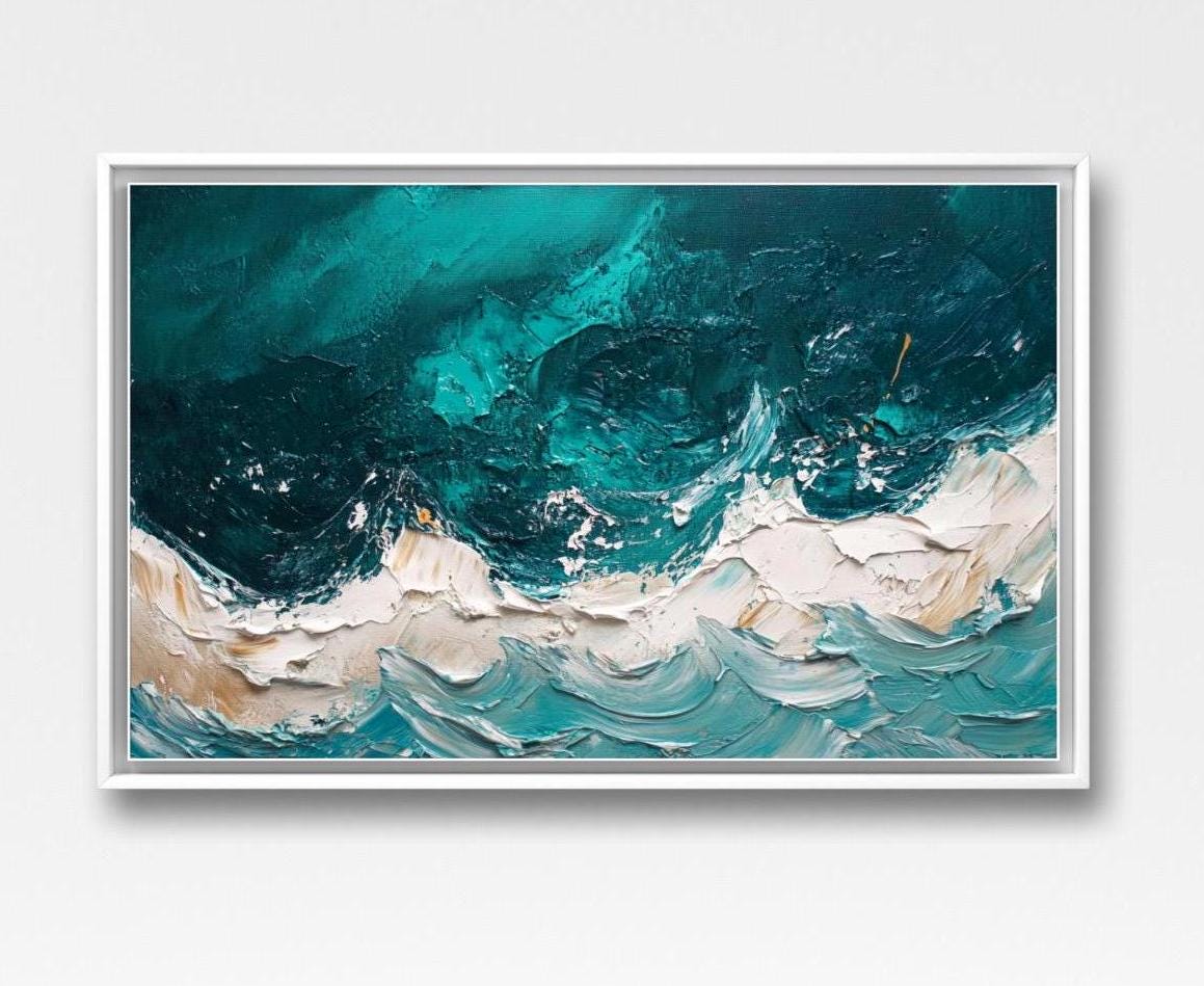 Large Abstract Sea Painting: Modern Textured Canvas Wall Art