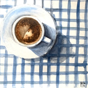 Original Coffee Watercolor Painting: Handmade Kitchen Wall Art (25x25 sm)