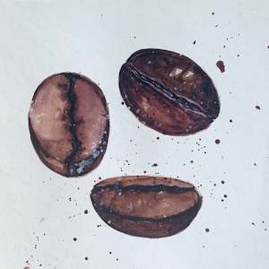 Coffee Beans Watercolor Painting: Handmade Coffee Shop Art (25x25 cm)